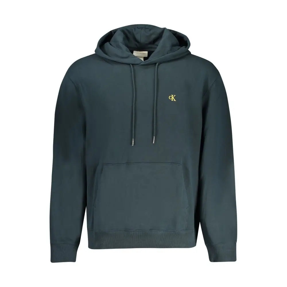 Mørkgrøn Calvin Klein hættetrøje med subtilt guldlogo på brystet i blå bomuld