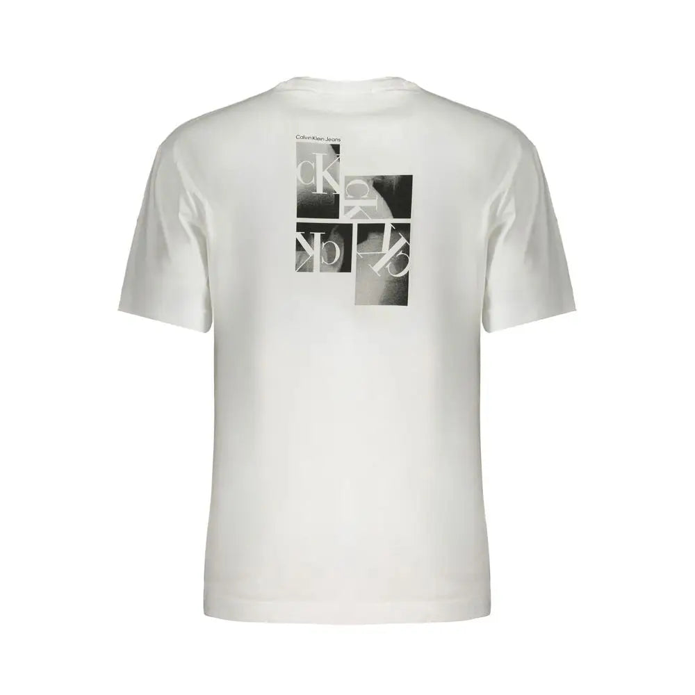 Hvid Calvin Klein T-shirt med sort-hvid grafik på ryggen, 100% originale brands