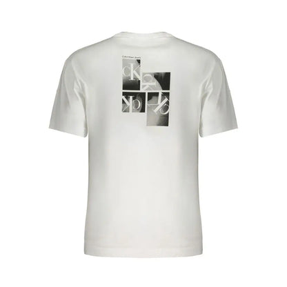 Hvid Calvin Klein T-shirt med sort-hvid grafik på ryggen, 100% originale brands