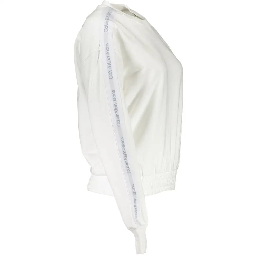 Hvid Calvin Klein bomuldssweater med subtil logo-stribe på ærmet