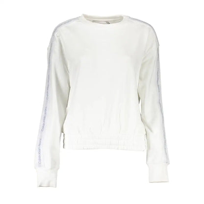Calvin Klein white cotton sweater with logo tape on sleeves