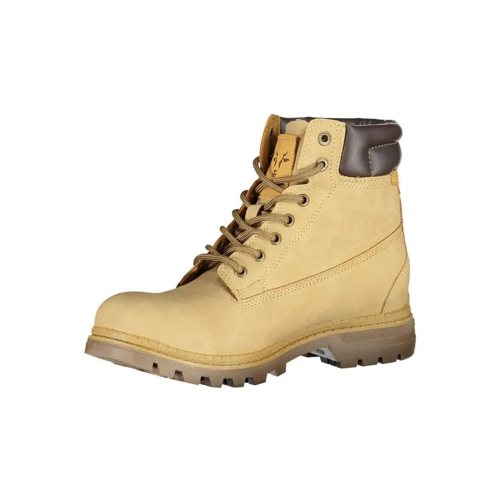 Tan suede lace-up boot i carrera beige polyester med brun læderkrave