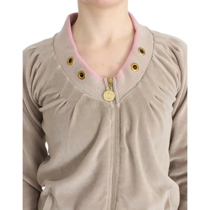 Cavalli Beige velvet zipup sweater
