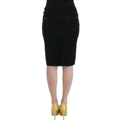 Cavalli Black Corduroy Pencil Skirt