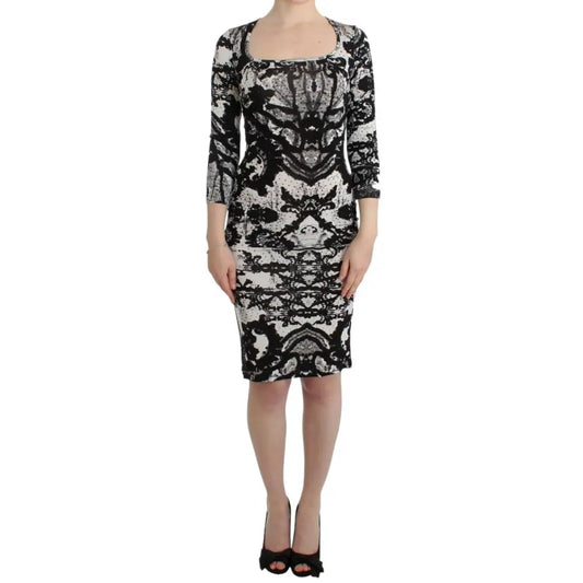 Cavalli Black Printed Sheath Dress