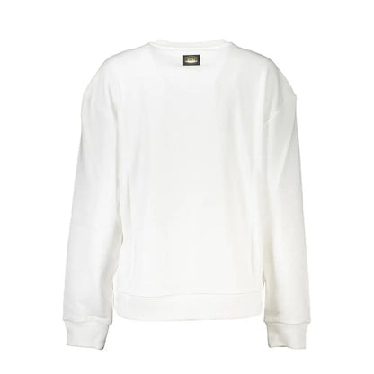 Cavalli Class Bianco cotton women sweatshirt, white crewneck with ribbed cuffs