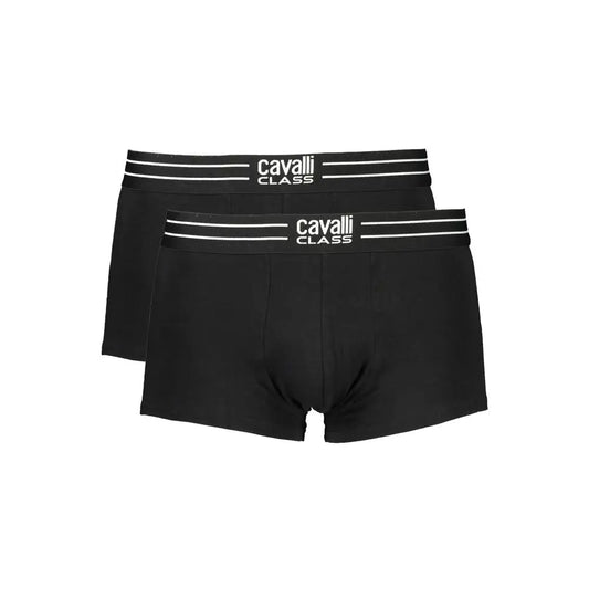Cavalli Class black cotton men boxer briefs with white striped waistband