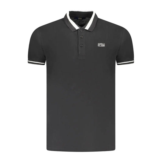 Elegant Cavalli Class black polo shirt with white trim on collar and cuffs