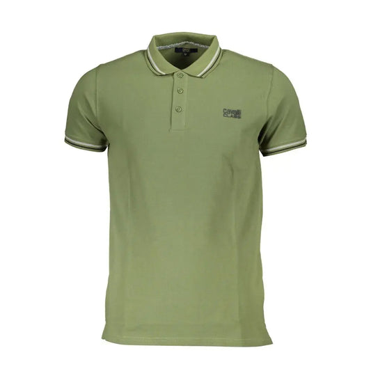 Cavalli class green cotton polo shirt in olive with white gray trim