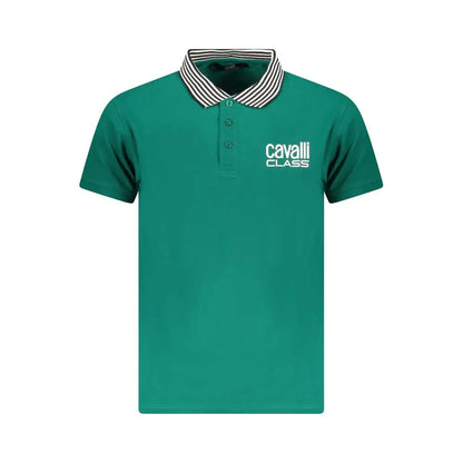 Grøn Cavalli Class bomuld herre polo shirt med sort-hvid stribet krave