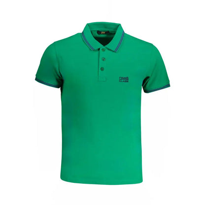 Vibrant Cavalli Class green cotton polo shirt with navy trim and logo