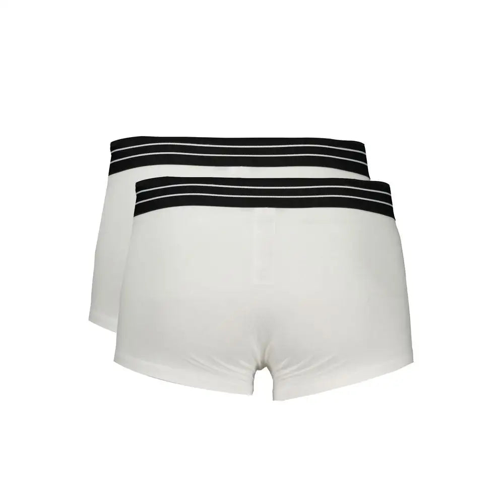 Cavalli Class White Cotton Men’s Boxer Briefs with Black Striped Waistband