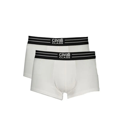 Cavalli class white cotton men boxer briefs with striped waistband