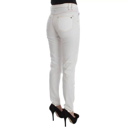 Cavalli White Cotton Blend Slim Fit Jeans