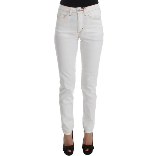 Cavalli White Cotton Blend Slim Fit Jeans