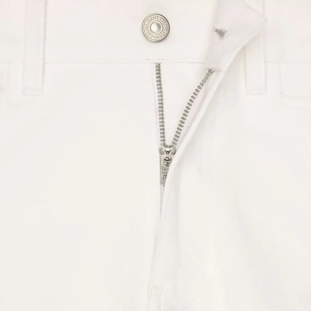 Celine white cotton straight-leg jeans med sølv lynlås og knap