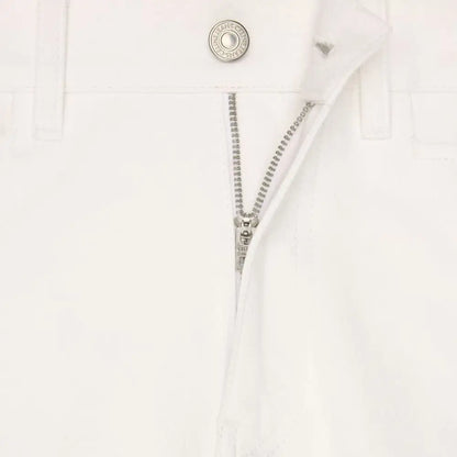 Celine white cotton straight-leg jeans med sølv lynlås og knap