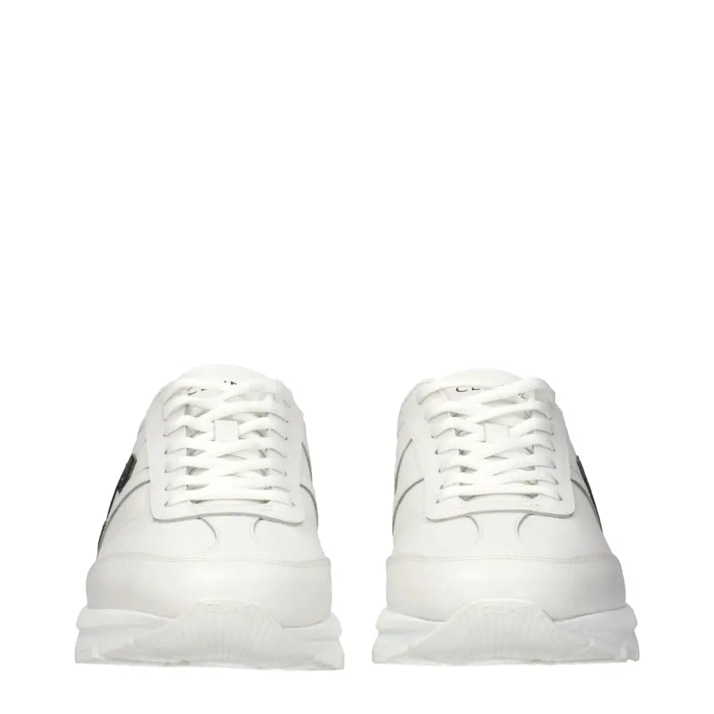 Celine white leather athletic sneakers med sorte striber og gennemsigtig sål
