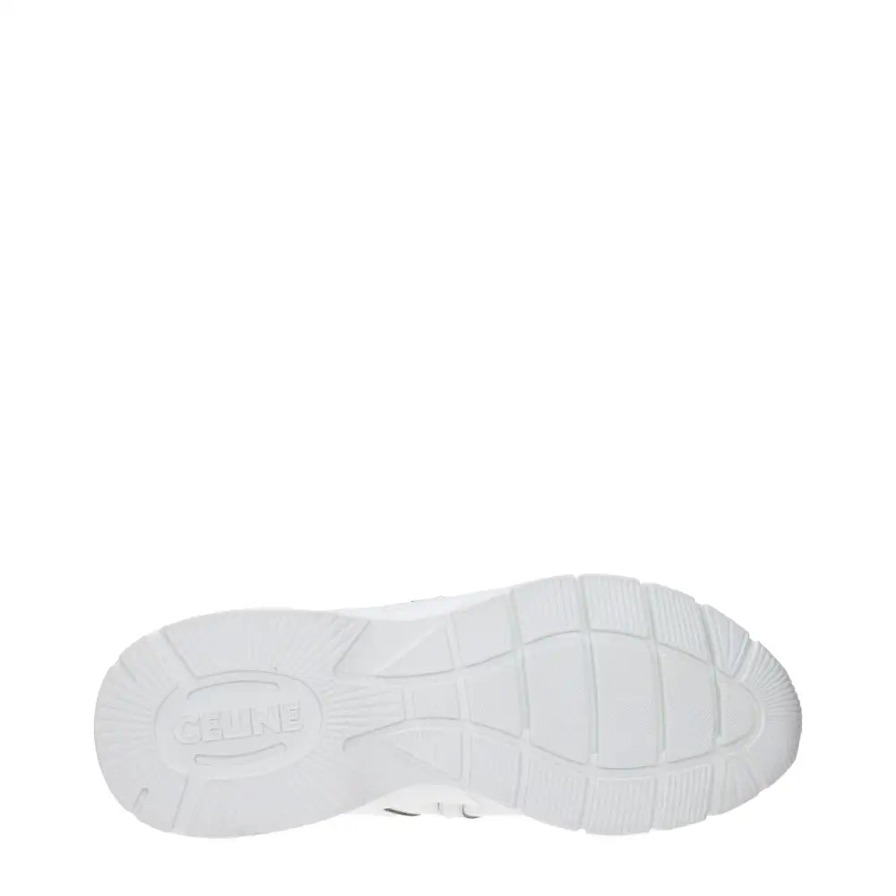 Celine white leather athletic sneakers with embossed logo on white rubber sole