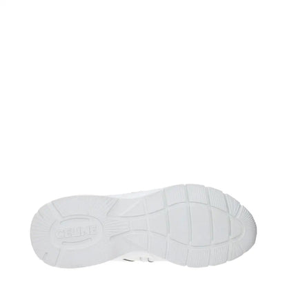 Celine white leather athletic sneakers with embossed logo on white rubber sole