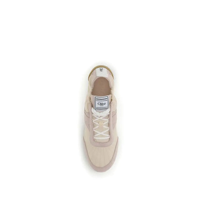 Chloés beige nylon athletic sneakers med hvide snørebånd
