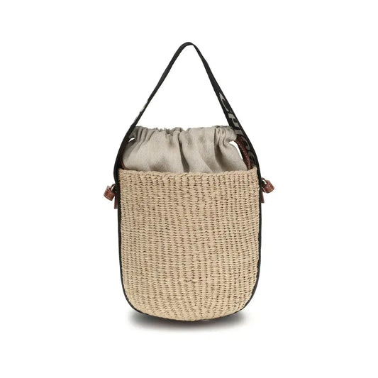 Chloé beige paper bucket taske med sort trim og snøring, 100% original