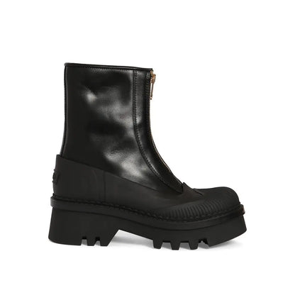 Chloé Black Calfskin Lace-Up Boots - Ankelstøvler
