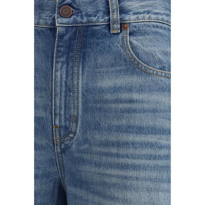 Høj kvalitet Chloé blue denim jeans med brunt syning og knap