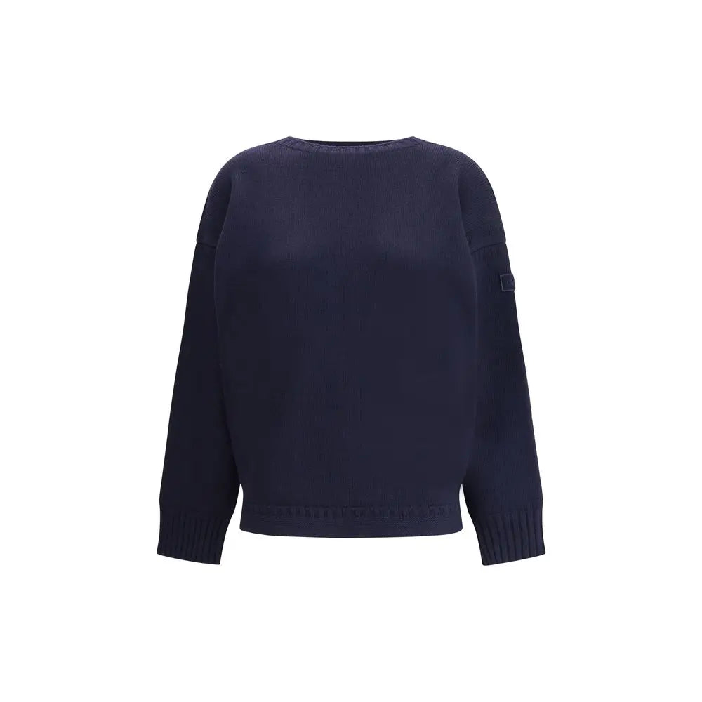 Chloé blå uldsweater med ribkant og patch, 100% originale brands