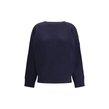 Chloé blå uldsweater med ribkant og patch, 100% originale brands