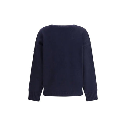 Chloé blå uldsweater med ribkante i navyblå, 100% originale brands