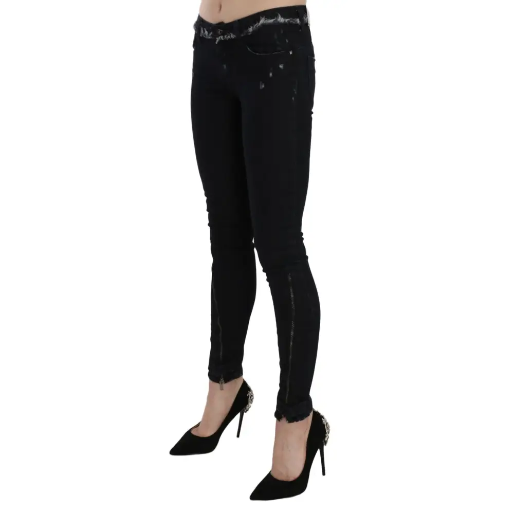 Costume National Black Low Waist Zipper Leg Skinny Denim Jeans - 26 - Jeans