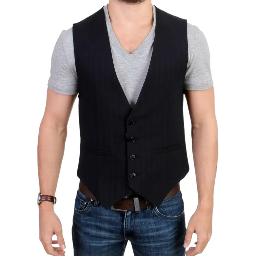 Costume National Black striped cotton casual vest