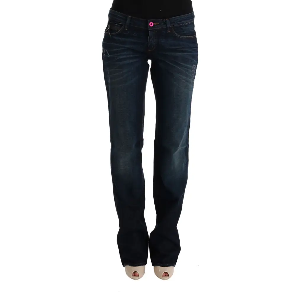 Costume Nationals blå bomulds regular fit denim jeans med pink knap og falmede detaljer