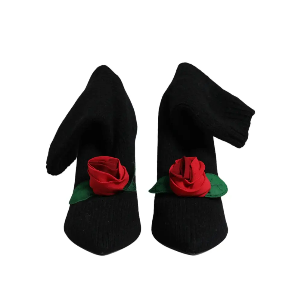 Dolce & Gabbana sorte stiletto heels med røde roser og blade. Outlet mærkevarer, spar 30-70%