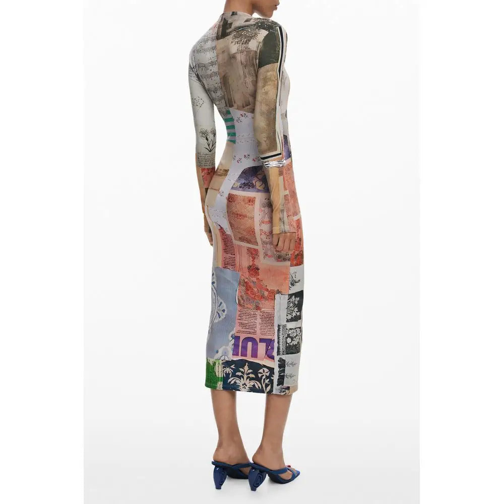 Desigual beige kjole med vintage print i viscose