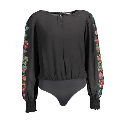 Desigual black elastane bodysuit med farverige geometriske broderier