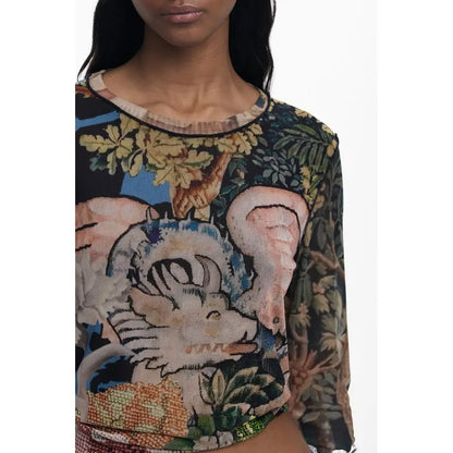 Sort t-shirt Desigual sort polyester kvinders t-shirt med jungle print