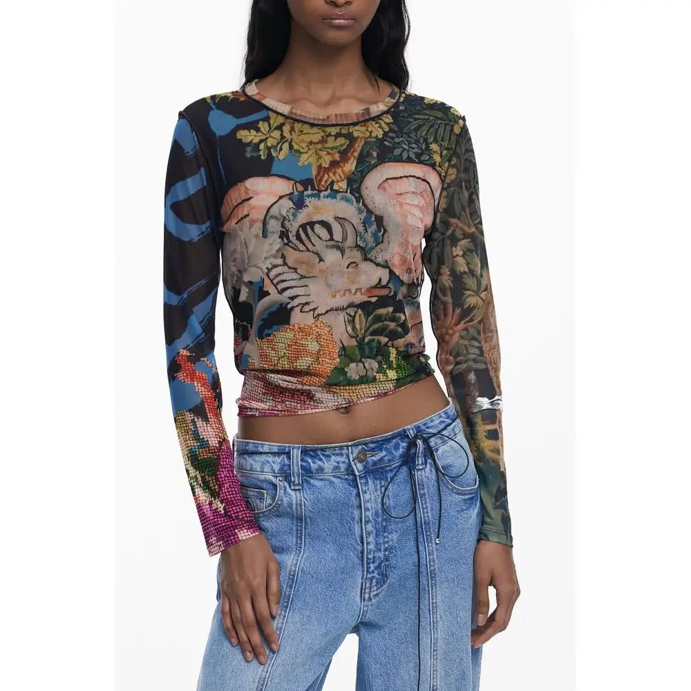 Desigual sort polyester kvinders t-shirt med sort t-shirt tapestry print