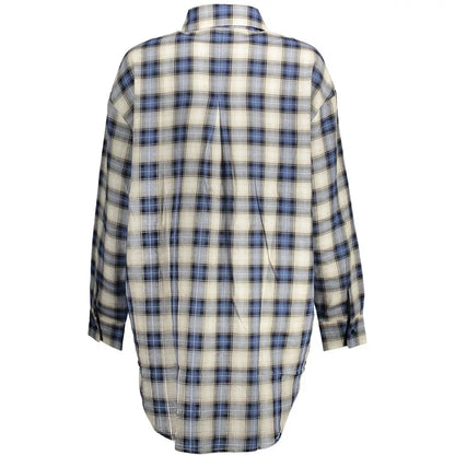 Desigual blå bomuldsskjorte i klassisk blå-creme rutemønster, spar 30-70% på mode