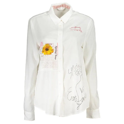 Desigual white viscose shirt med gul solros og spring tour collage