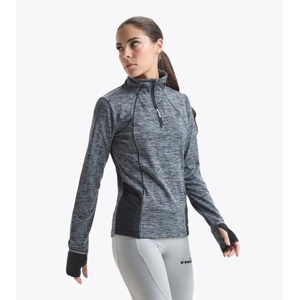 Diadora grå sort heathered jakke med quarter-zip, sorte paneler og handsker. Spar 30-70% på 100% originale brands