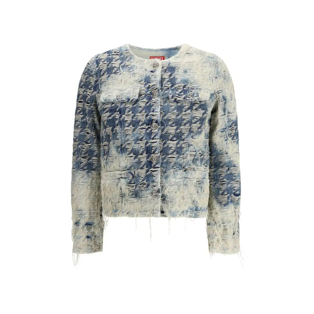 Distressed Diesel blue cotton clothing jacket with frayed denim finish