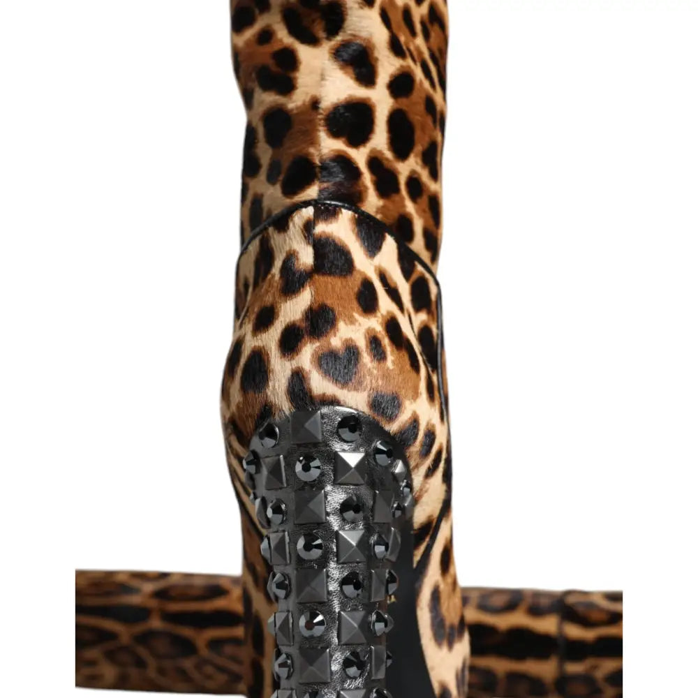 Dolce & Gabbana Beige Black Leopard Knee High Boots Shoes