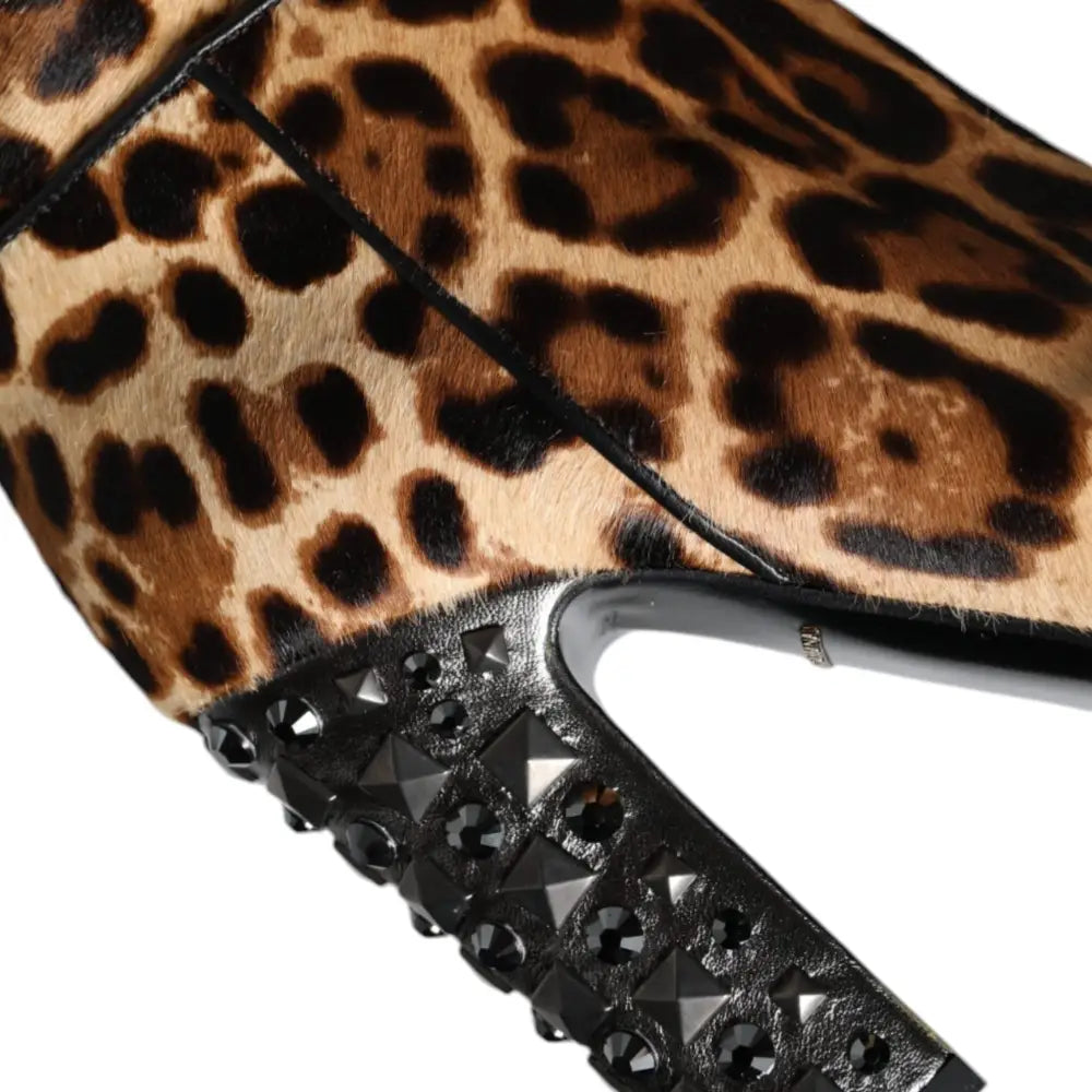 Dolce & Gabbana Beige Black Leopard Knee High Boots Shoes