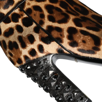 Dolce & Gabbana Beige Black Leopard Knee High Boots Shoes