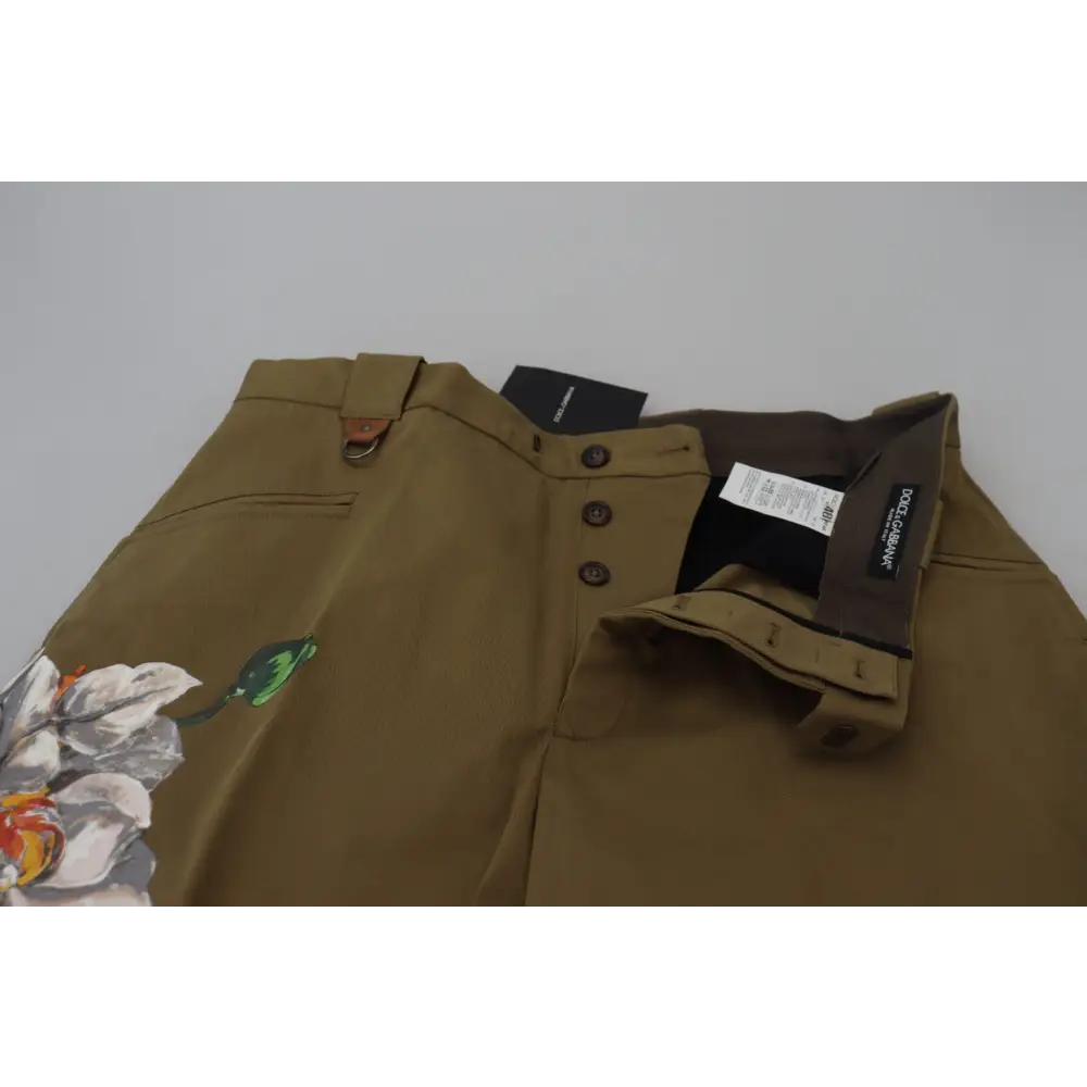 Dolce & Gabbana Beige Cotton Stretch Floral Chinos Pants - Bukser