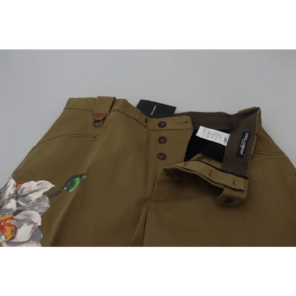 Dolce & Gabbana Beige Cotton Stretch Floral Chinos Pants - Bukser