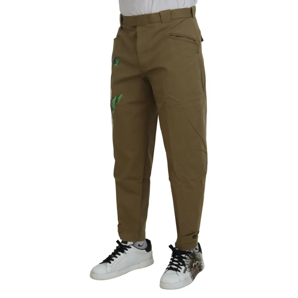Dolce & Gabbana Beige Cotton Stretch Floral Chinos Pants - Bukser