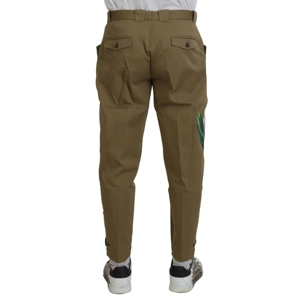 Dolce & Gabbana Beige Cotton Stretch Floral Chinos Pants - Bukser